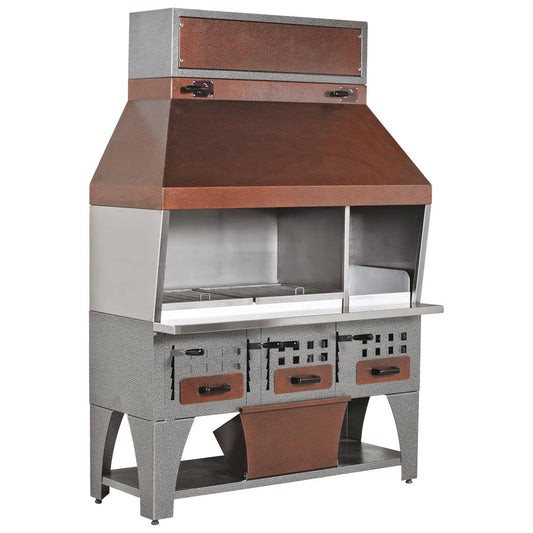 Holzkohlegrill auf Unterschrank mit Ascheschubladen und Abzugshaube, 2 Grillzonen gesamt 1020x530 mm — Virtus AJJ0007