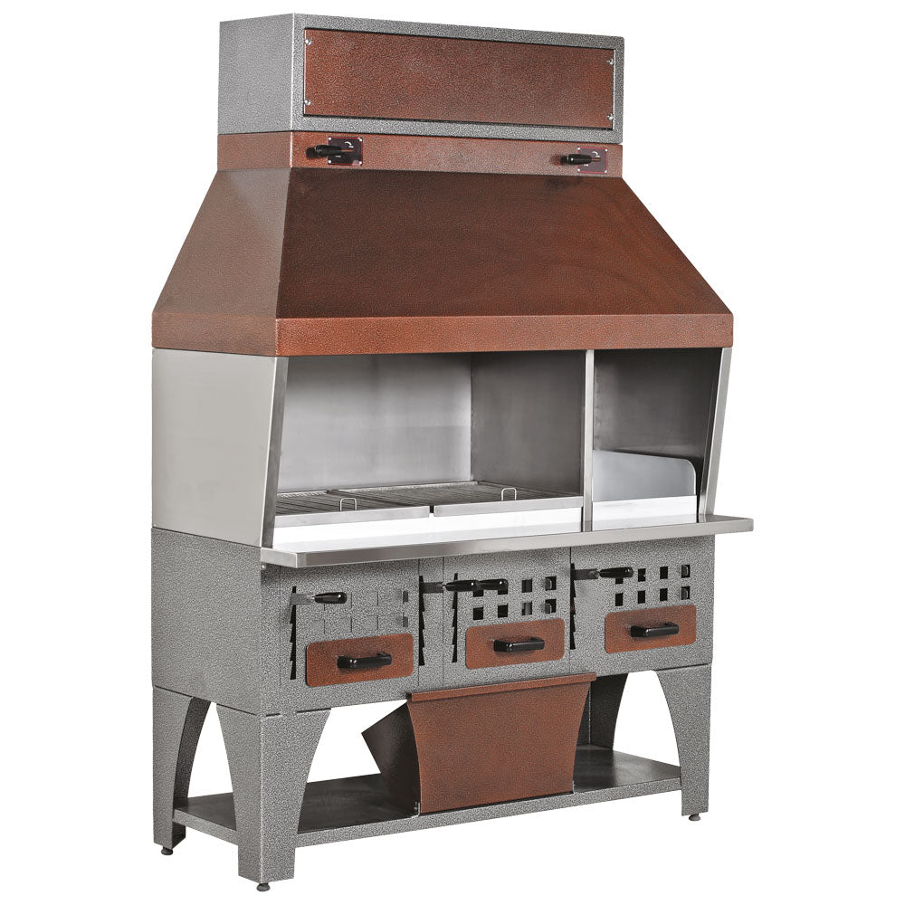 Holzkohlegrill auf Unterschrank mit Ascheschubladen und Abzugshaube, 3 Grillzonen gesamt 1530x530 mm — Virtus AJJ0008