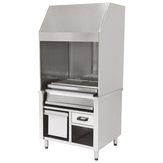 Holzkohlegrill auf Unterschrank mit Ascheschublade und Abzugshaube, 1 Grillzone gesamt 800x600 mm — Virtus AJJ0010