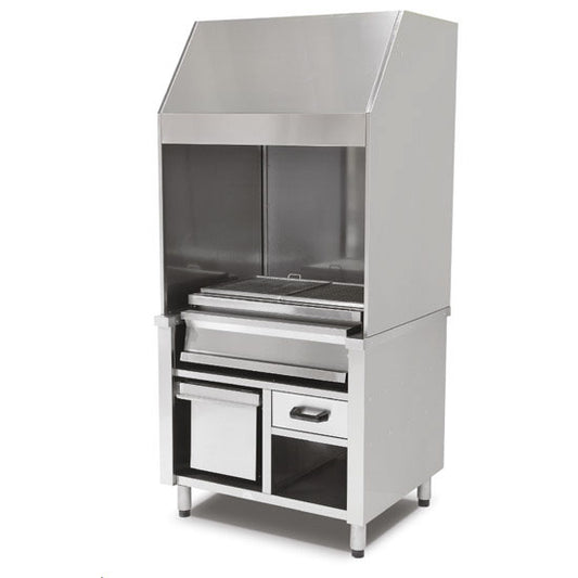 Holzkohlegrill auf Unterschrank mit Ascheschublade und Abzugshaube, 2 Grillzonen gesamt 1200x600 mm — Virtus AJJ0011