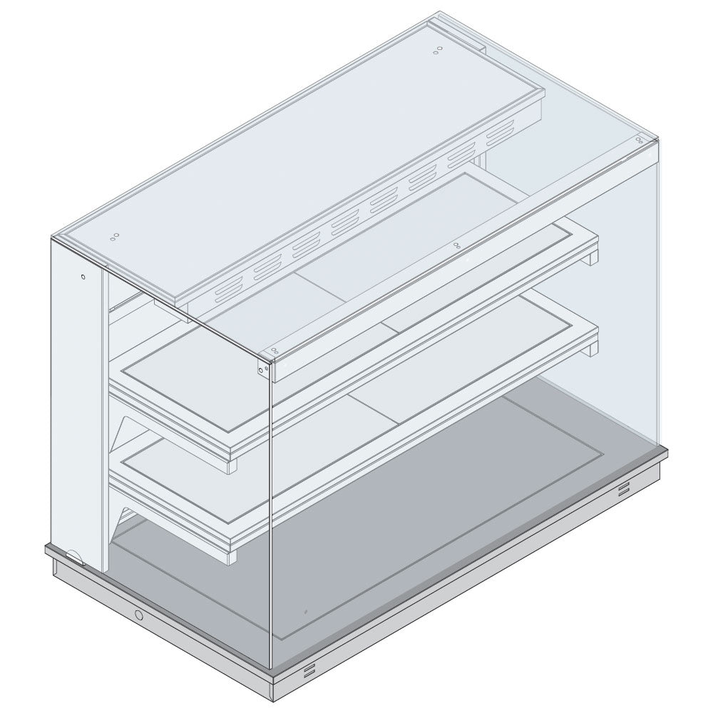 Beheizte statische Theke auf Warmhalteplatte 2 Zwischenböden, eckig, kundenseitig geschlossen, 4x GN 1/1 — Virtus AYB0264