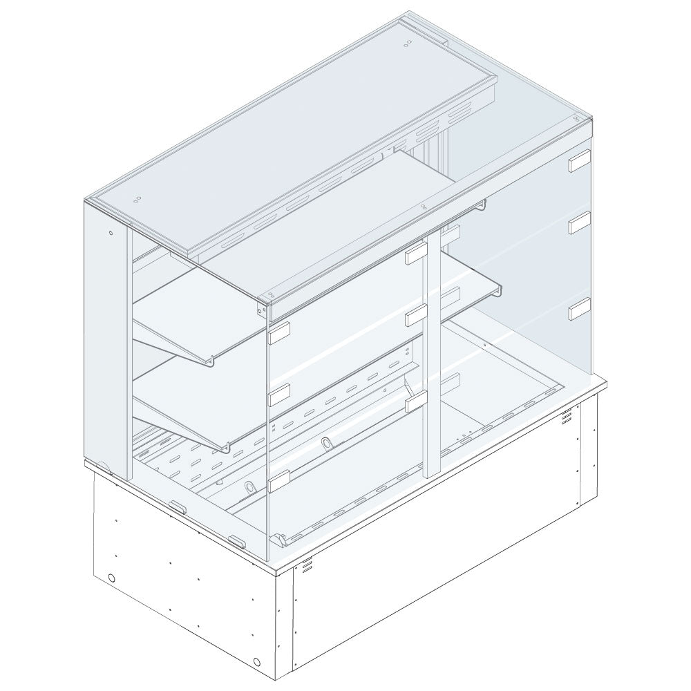 Kühlvitrine 2-etagig auf Umluft-Kühlwanne, eckig, für Zentralkühlung, Klappen kundenseitig, 2x GN 1/1 — Virtus AYC0417