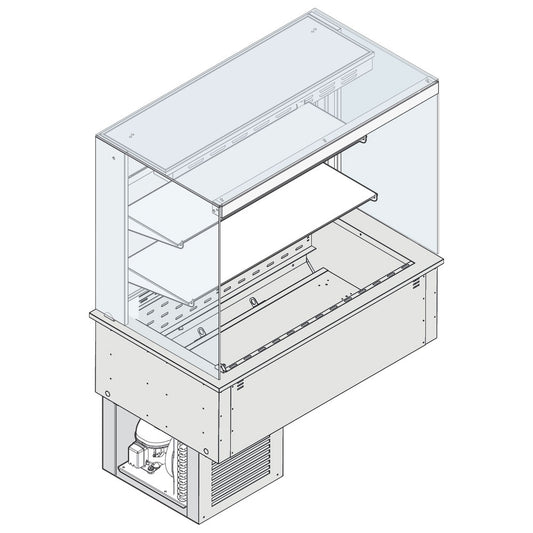 Wandkühlvitrine 2-etagig mit eckiger Verglasung auf Umluft-Kühlwanne, mit Kühlaggregat, 4x GN 1/1 — Virtus AYC0499
