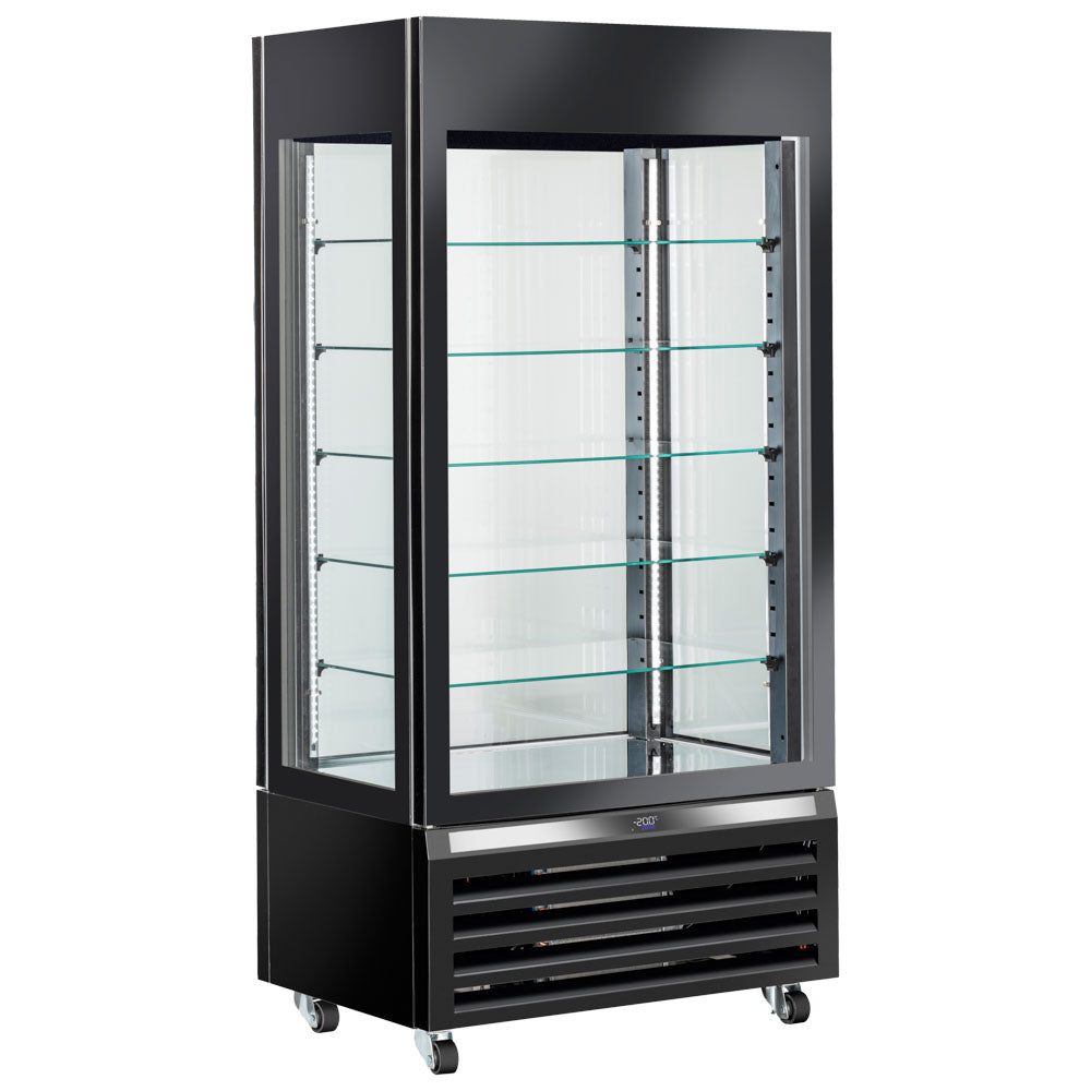 Tiefkühlvitrine für Speiseeis mit Umluftkühlung und 5 Glasböden, 900 mm, -22°/+5°C - Schwarz — Virtus BFA0043