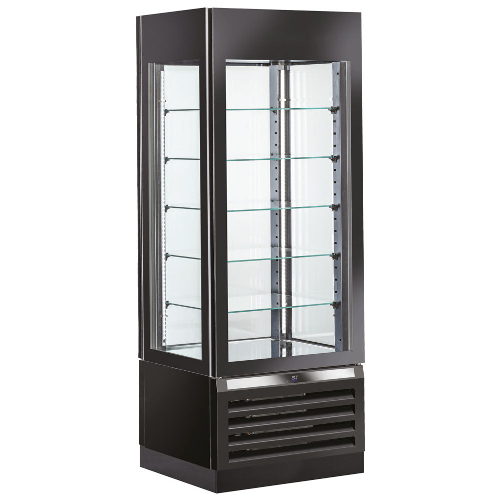 Kühlvitrine für Konditorei mit Umluftkühlung und 5 Glasböden, 700 mm, -2°/+10°C - Schwarz — Virtus BFB0061