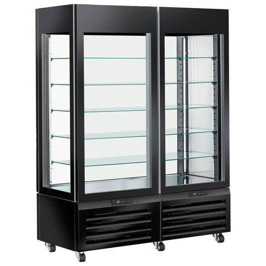 Kühlvitrine für Konditorei mit Umluftkühlung und 5 Glasböden, 1420 mm, -2°/+10°C - Schwarz — Virtus BFB0063