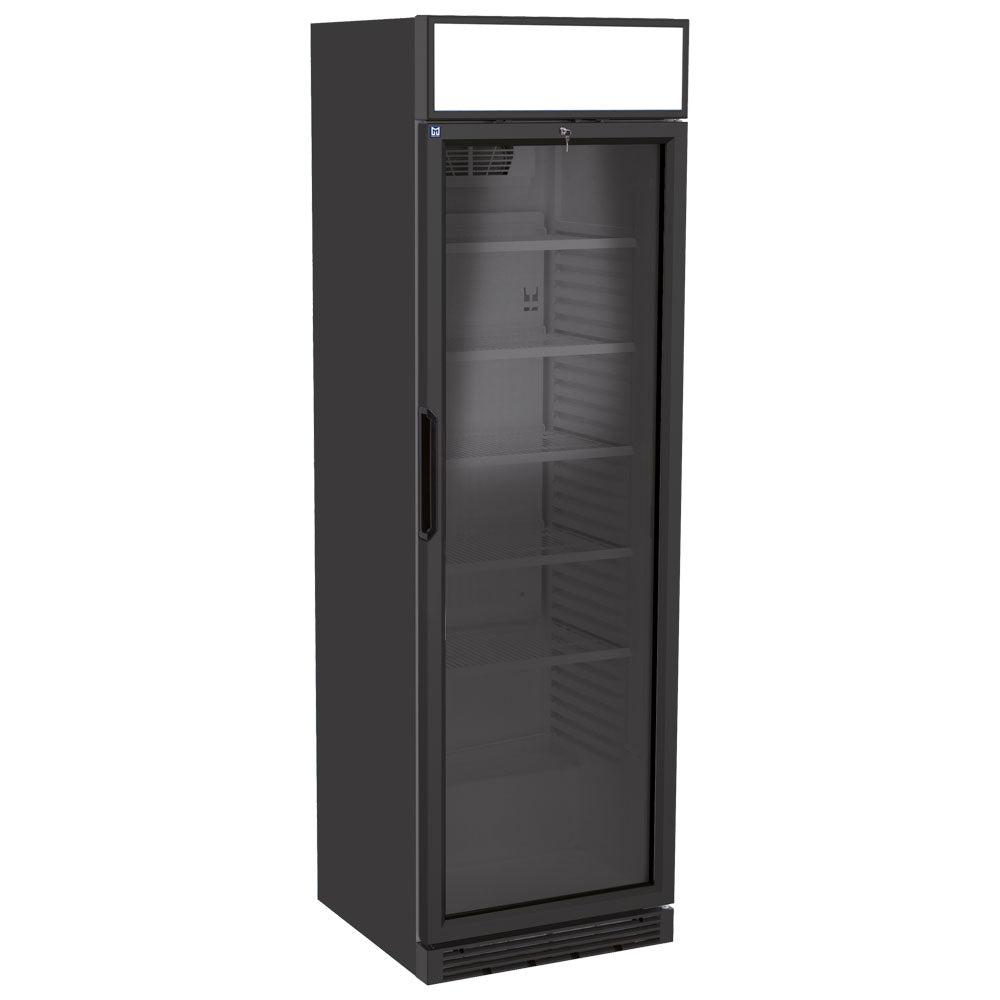 Getränkekühlvitrine 373 Liter mit Glastür und Werbedisplay, 5 Roste, +1°/+9°C - Farbe schwarz — Virtus BFD0001/BL