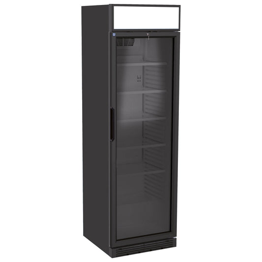 Getränkekühlvitrine 373 Liter mit Glastür und Werbedisplay, 5 Roste, +1°/+9°C - Farbe schwarz — Virtus BFD0001/BL