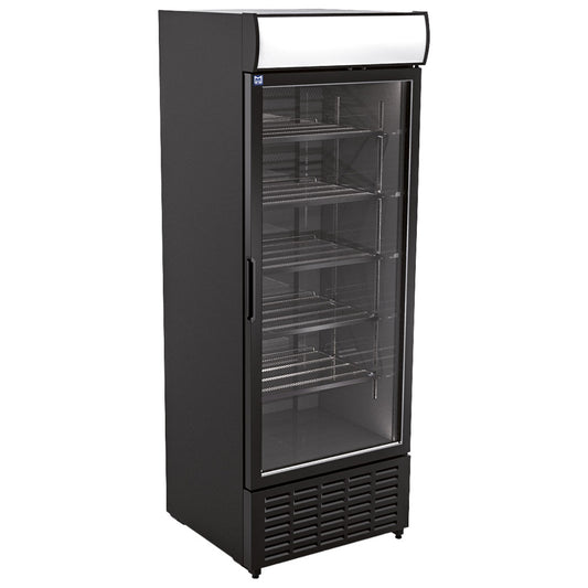 Getränkekühlvitrine 707 Liter mit Glastür und Werbedisplay, 5 Roste, +1°/+9°C - Farbe schwarz — Virtus BFD0023