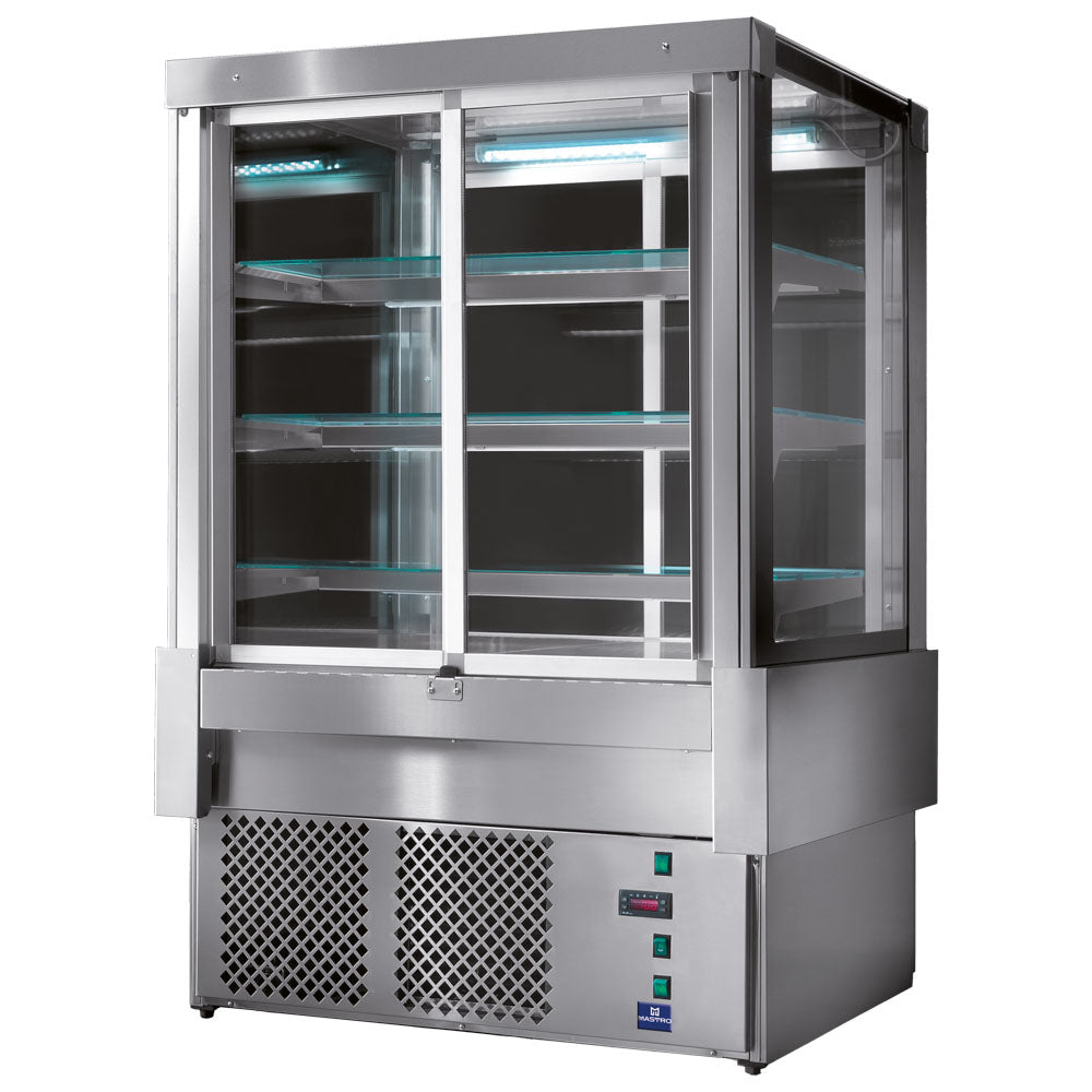 Warme Theke mit 4 Schiebetüren und 3 Regalböden, Umluft, +65°C, B=1522 mm - RAL9005 — Virtus BGB0337H