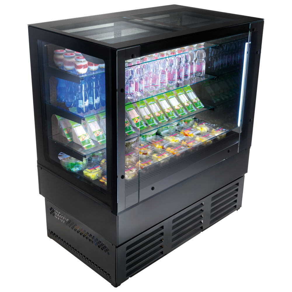 Kühltheke mit 3 Regalböden, Umluft, +3°/+5°C, B=1200 mm - Selbstbedienungsversion - RAL9005 — Virtus BGB0339