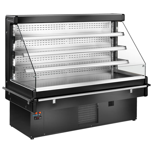 Kühltheke für Selbstbedienung mit 3 Regalböden, Umluft, Wandmodell, +2°/+ 4°C, B=1500 mm - Schwarz — Virtus BGB0456