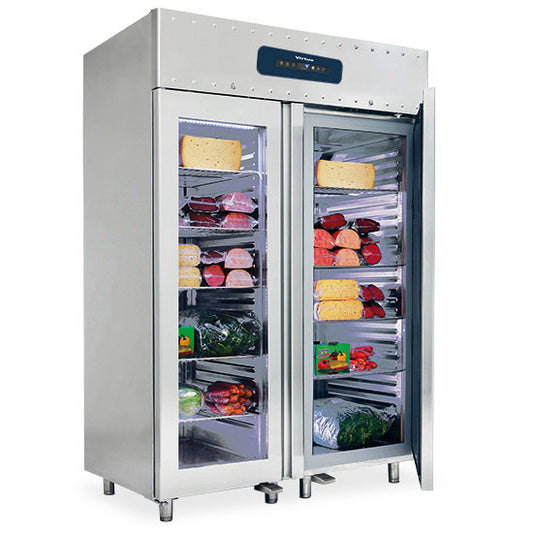 Tiefkühlschrank 1400 Liter aus Edelstahl GN 2/1 mit Glastüren, -10°/-25°C, 75 mm Isolierung — Virtus BMB0033 Restposten