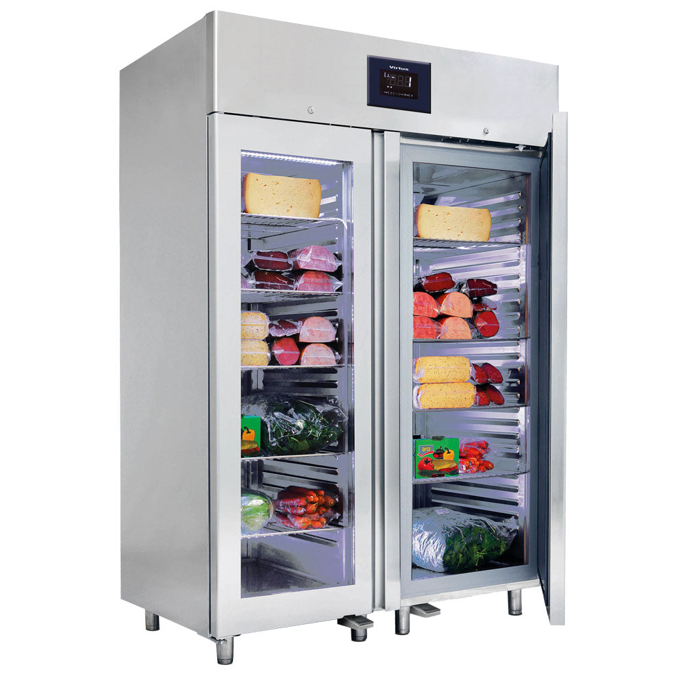 Tiefkühlschrank 1400 Liter aus Edelstahl GN 2/1 mit Glastüren, -10°/-22°C, 85 mm Isolierung - WiFi — Virtus BMB0033/FN