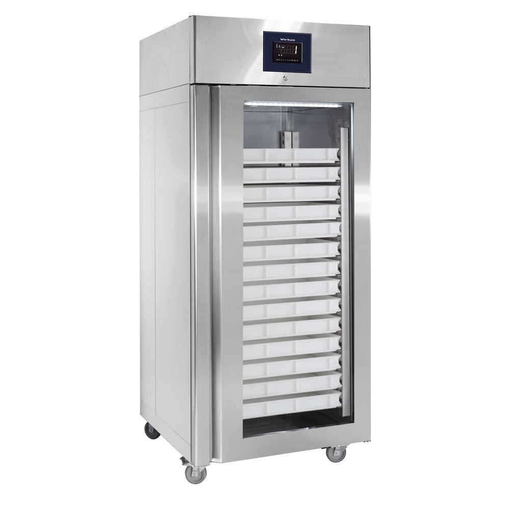 Bäckereitiefkühlschrank 850 Liter aus Edelstahl mit Glastür, 56x 600x400 mm, -10°/-20°C — Virtus BMB0080G