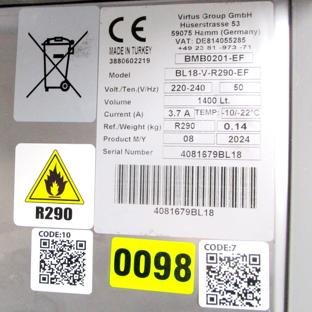 Tiefkühlschrank 1400 Liter aus Edelstahl, GN 2/1, -10°/-25°C, 85 mm Isolierung - BESCHÄDIGT — Virtus BMB0201BE (Ansicht 7)