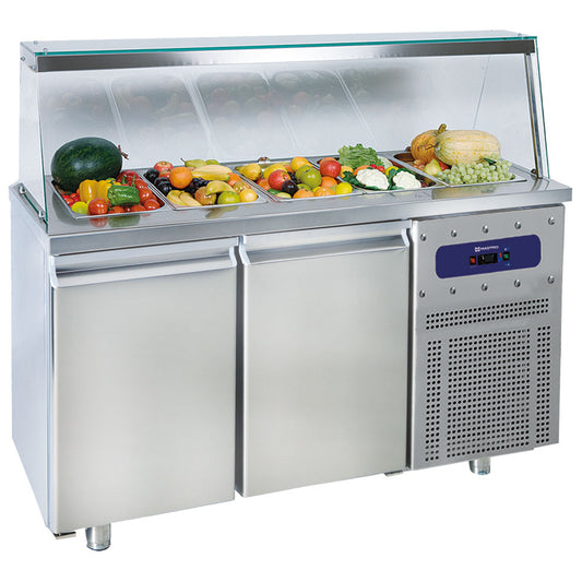 Saladette mit 2 Türen GN 1/1 und Glasstruktur, 4x GN 1/1 H=150 mm, -2°/+8°C — Virtus BNA0068