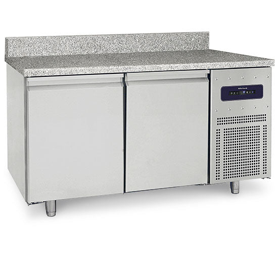 Bäckereitiefkühltisch 2 türig 600x400 mm mit Granitarbeitsplatte mit Aufkantung, -10°/-25°C — Virtus BNZ0003 Restposten
