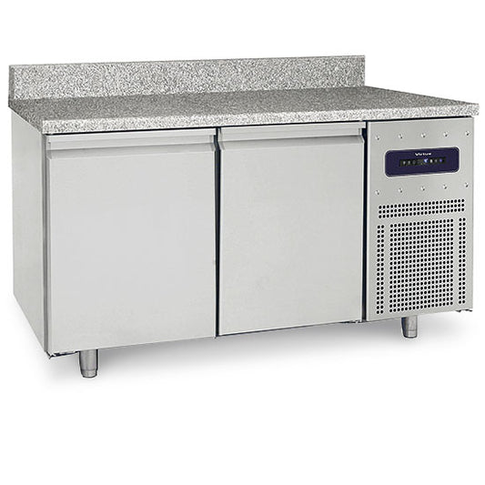 Bäckereitiefkühltisch 2 türig 600x400 mm mit Granitarbeitsplatte mit Aufkantung, -10°/-25°C — Virtus BNZ0003 Restposten