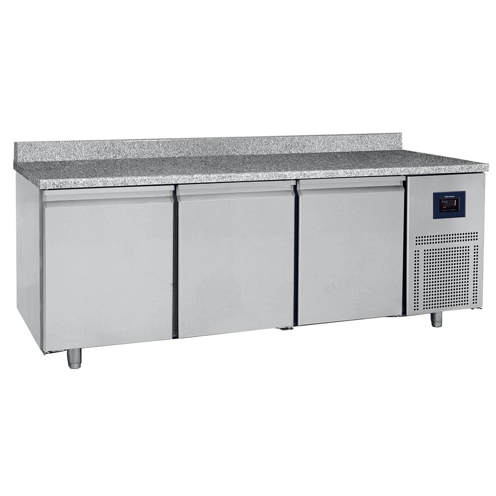 Bäckereikühltisch 3-türig 600x400 mm, Granitarbeitsplatte mit Aufkantung, -2°/+8°C - WiFi — Virtus BNZ0005/FN