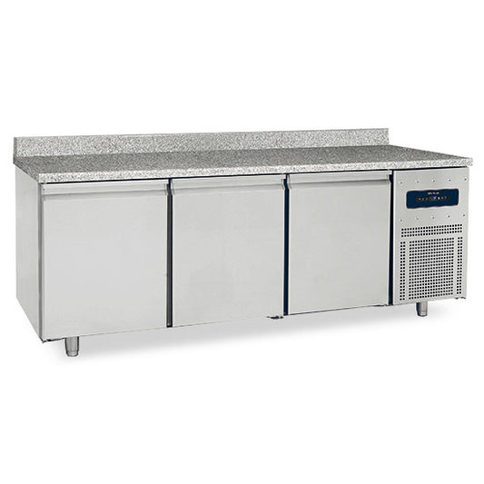 Bäckereitiefkühltisch 3 türig 600x400 mm mit Granitarbeitsplatte mit Aufkantung, -10°/-25°C — Virtus BNZ0007 Restposten