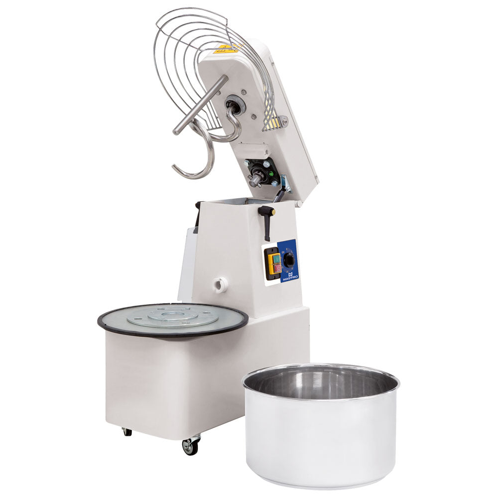 Spiralteigkneter auf Räder, 42 kg/48 Liter, 1 Geschwindigkeit, mit Timer und abnehmbarer Wanne — Virtus CBD0013/PR