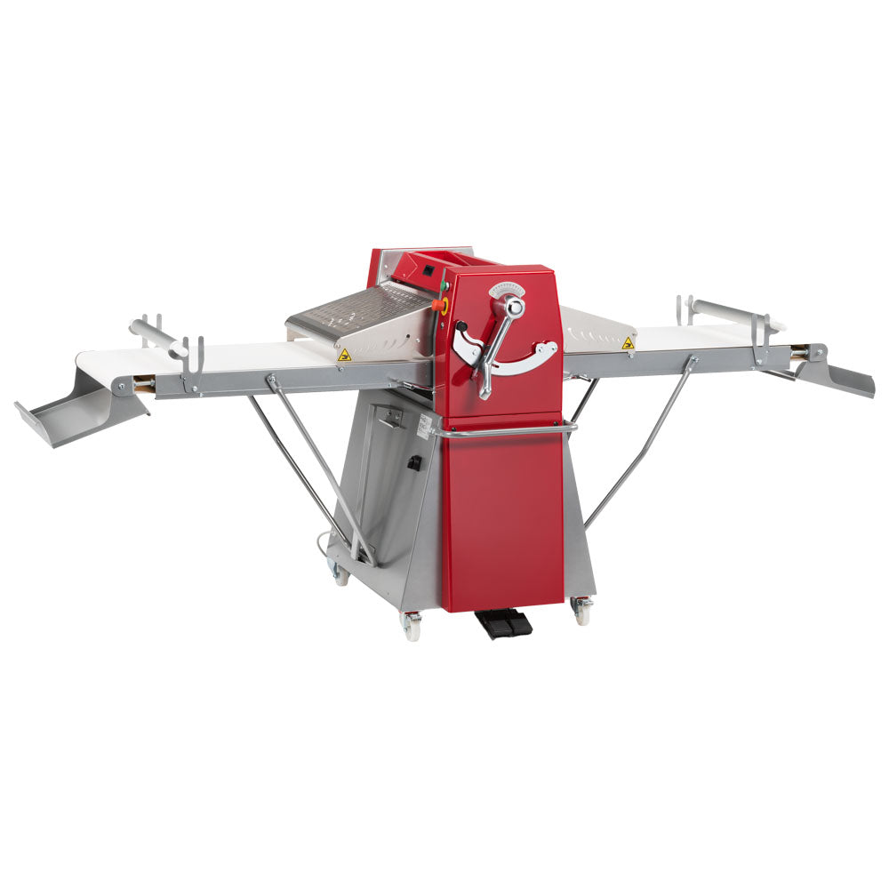 Teigausrollmaschine mit Geschwindigkeitsregler auf Unterbau mit Rädern, Bandmaß 500x1000 mm — Virtus CBG0011/ZN