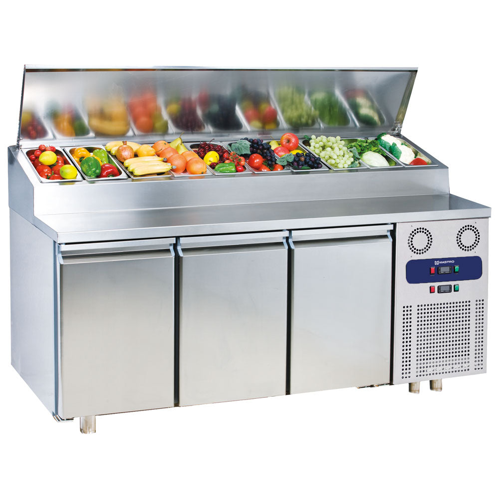 Kühl-Vorbereitungstisch 3 Türen GN 1/1, 10x GN 1/3 H=150 mm, -2°/+8°C — Virtus CCZ0006/F