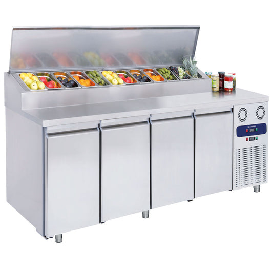 Kühl-Vorbereitungstisch 4 Türen GN 1/1, 12x GN 1/3 H=150 mm, -2°/+8°C — Virtus CCZ0071