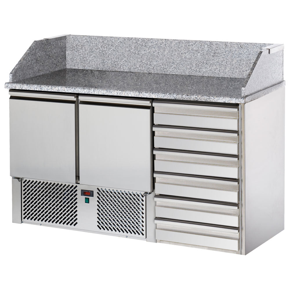 Pizzatisch mit 2 Türen GN 1/1 und 6 neutrale Schubladen 600x400 mm — Virtus CCZ0072