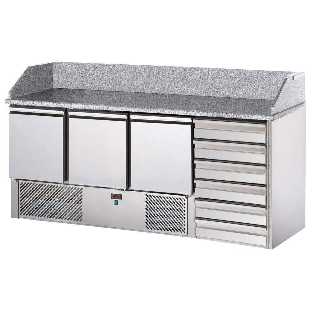 Pizzatisch mit 3 Türen GN 1/1 und 6 neutrale Schubladen 600x400 mm — Virtus CCZ0073