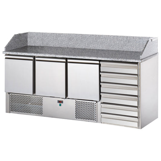Pizzatisch mit 3 Türen GN 1/1 und 6 neutrale Schubladen 600x400 mm — Virtus CCZ0073