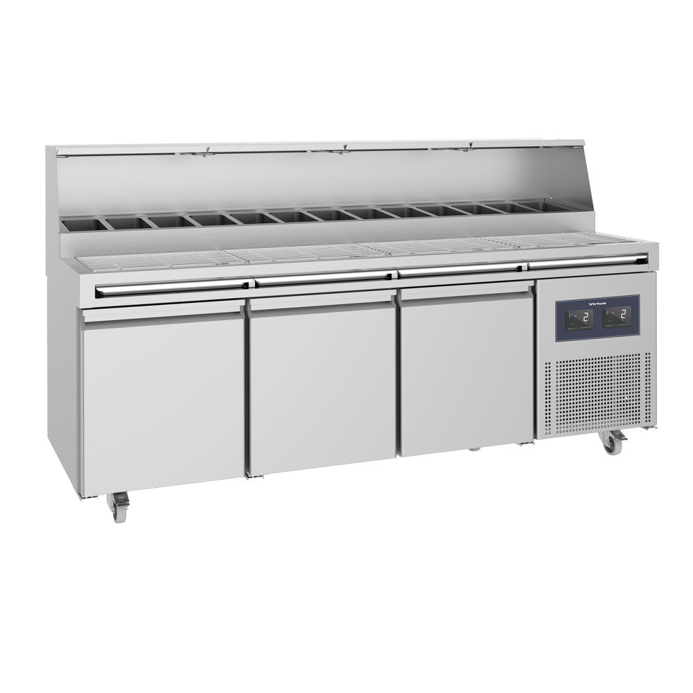 Kühl-Vorbereitungstisch 3-türig 46x66 cm mit gerillter Arbeitsfläche, 12x GN 1/3 H=150 mm - WiFi — Virtus CCZ0091/FN
