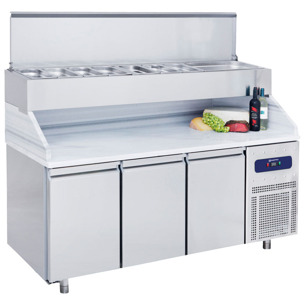 Pizzatisch mit 3 Türen GN 1/1 und Kühlaufsatz 10x GN 1/3 H=150 mm — Virtus CCZ0104
