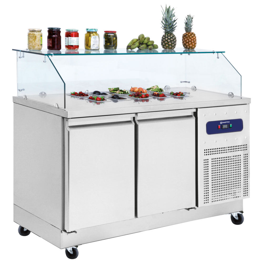 Kühl-Vorbereitungstisch 2 Türen GN 1/1 mit Glasaufsatz, 6x GN 1/6 H=100 mm, -2°/+8°C — Virtus CCZ0106