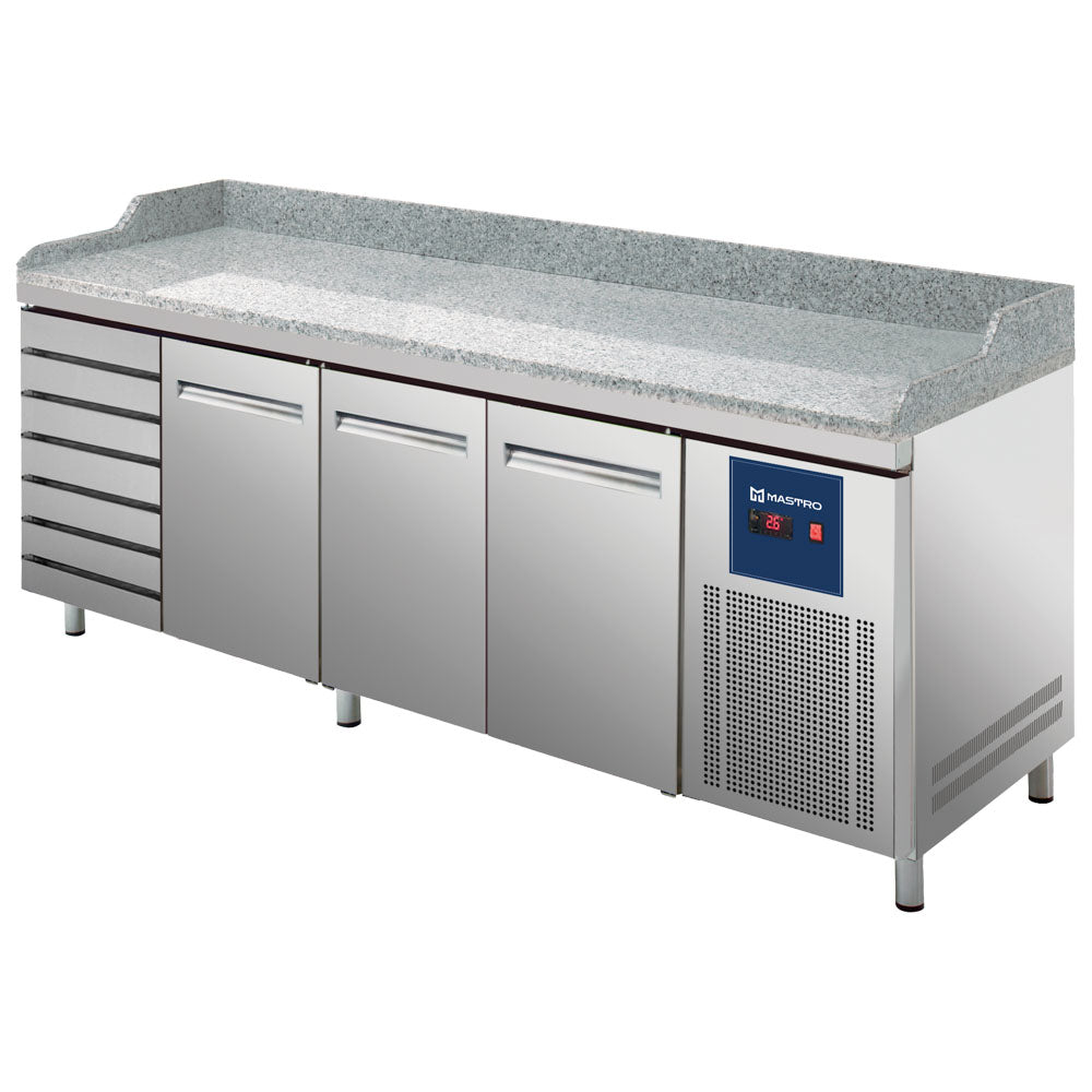 Pizzatisch mit 3 Türen 600x400 mm, 7 Schubladen 600x400 mm — Virtus CCZ0112