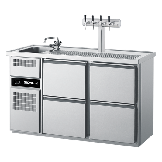 Getränketheke GN 1/1, 1 Becken links, 4 Züge 1/2, 1550 × 700 × 980 mm