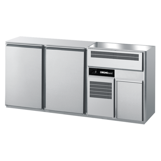 Beverage counter GN 1/1, 2 basins right, 2 doors, without cover, ready to plug in, 1900 × 656 × 930 mm