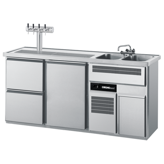 Beverage counter GN 1/1, 2 sinks right, 2 draws 1/2, 1 door, 1950 × 700 × 980 mm