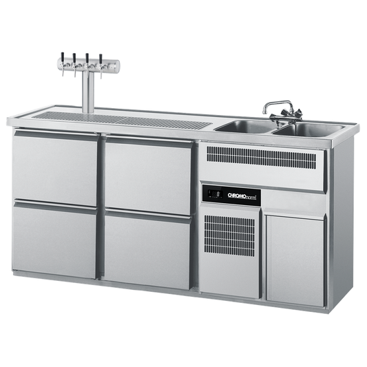 Beverage counter GN 1/1, 2 basins right, 4 taps 1/2, 1950 × 700 × 980 mm