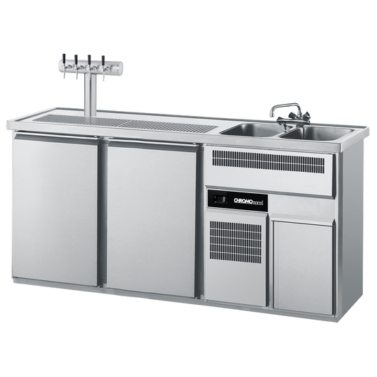 Drink counter GN 1/1, 2 basins right, 2 doors, with cover, central cooling, 1950 × 700 × 980 mm