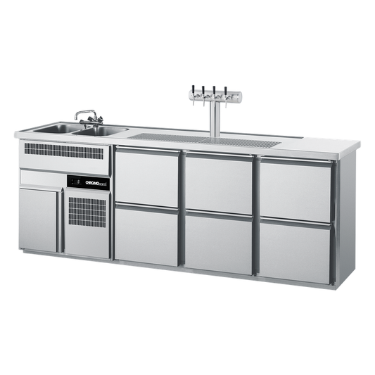 Getränketheke GN 1/1, 2 Becken links, 6 Züge 1/2, 2500 × 700 × 980 mm