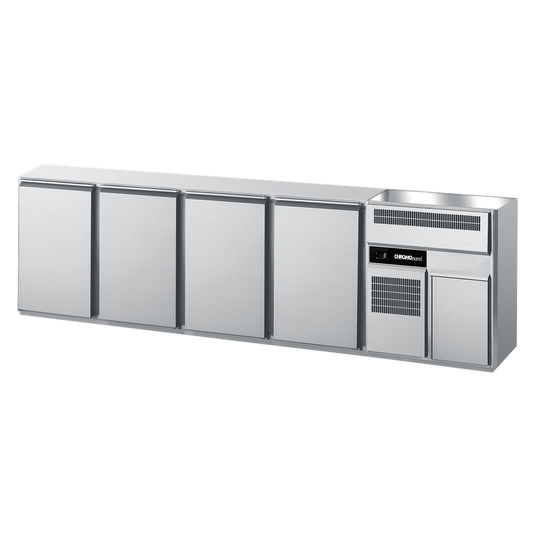 Beverage counter GN 1/1, 2 basins right, 4 doors, without cover, plug-and-play, 3000 × 656 × 930 mm