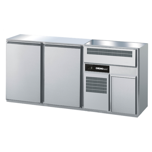 Beverage counter GN 1/1, 2 basins right, 2 doors, without cover, central cooling, 1900 × 656 × 930 mm
