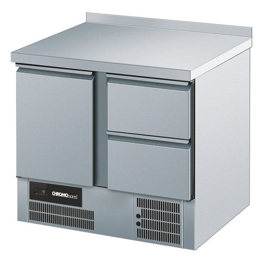 Refrigerated counter BR 795, GN 1/1, 1DOOR, 2 rails 1/2, with rear upturned worktop, 950 × 700 × 850 mm