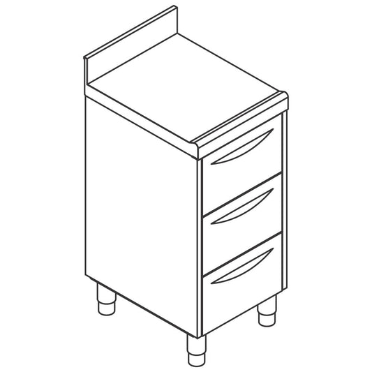 Schubladenblock mit 3 Schubladen GN 1/1 und Aufkantung, 500x700 mm — Virtus DTC3A705