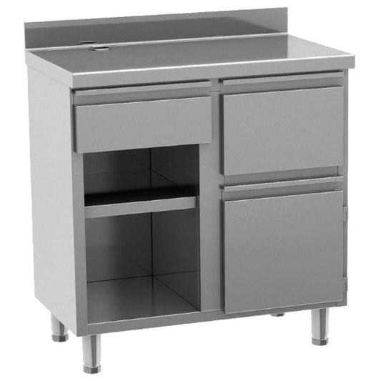 Kaffeemaschinentheke 1000x600 mm mit Schublade, Kaffeesatzschublade, geschlossenem Schrank — Virtus EEZ0020