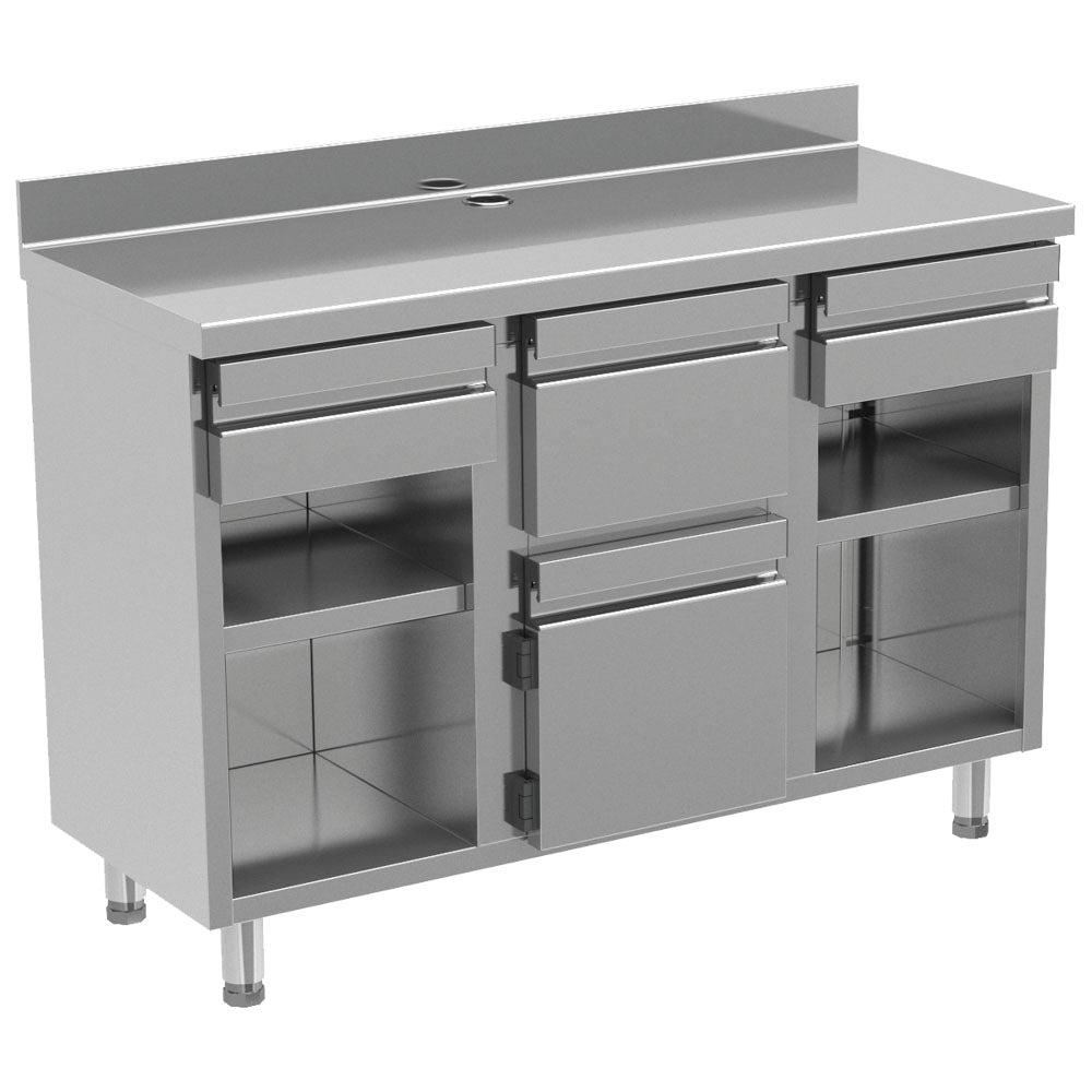 Kaffeemaschinentheke 1500x600 mm mit 2 Schubladen, Kaffeesatzschublade, geschlossenem Schrank — Virtus EEZ0022