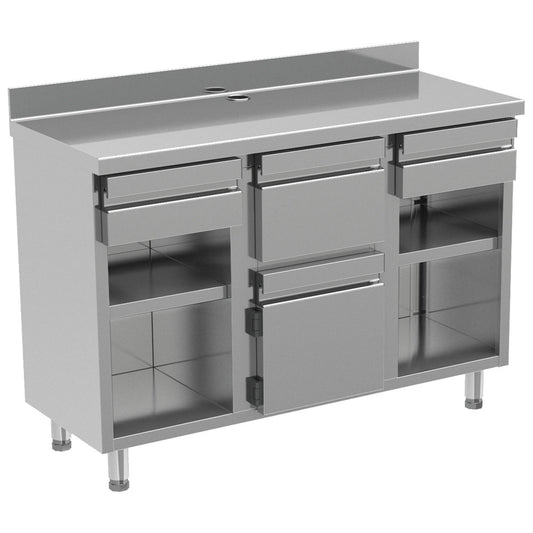 Kaffeemaschinentheke 1500x600 mm mit 2 Schubladen, Kaffeesatzschublade, geschlossenem Schrank — Virtus EEZ0022