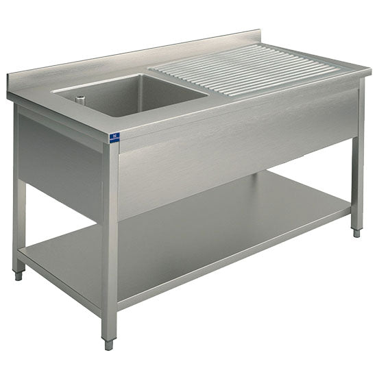 Spültisch, 1 Becken, Tropftasse rechts, auf Beinen, mit Zwischenboden, 1200x700 mm — Virtus GLA0010